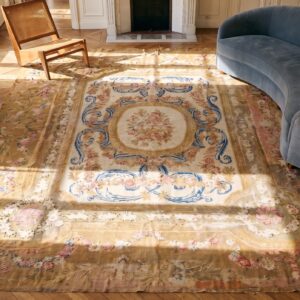 Antique Oversized Savonnerie French Knotted Rug (SKU 19308) - styled overhead view