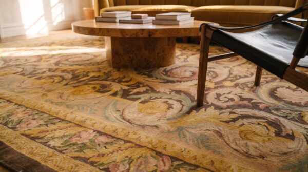 Antique oversized savonnerie french floral knotted rug (sku 24266) - in-room detail