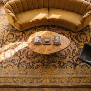 Antique Oversized Savonnerie French Floral Knotted Rug (SKU 24266) - styled overhead view