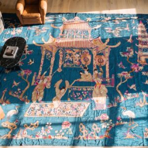 Antique Oversized Textile Chinese Allover Flat Weave Rug (SKU 23633) - styled overhead view