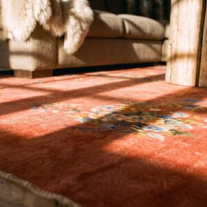 Antique Oversized Yellow Chinese Art Deco Floral Knotted Rug (SKU 25104) - in-room detail