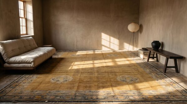 Antique oversized yellow savonnerie austrian knotted rug 6 Antique oversized yellow savonnerie austrian knotted rug (sku 17738) - room view