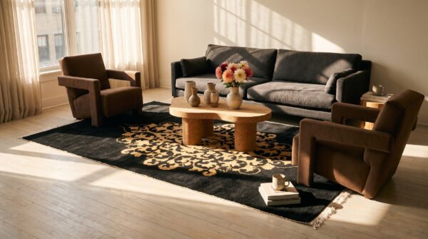 Pair of black antique artistic chinese art deco small scatter size area rugs 10 Pair of black antique artistic chinese art deco small scatter size area rugs (sku 25494) - room view