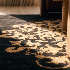 Pair Of Black Antique Artistic Chinese Art Deco Small Scatter Size Area Rugs (SKU 25494) - in-room detail