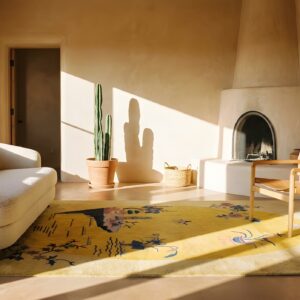 Pair of Antique Chinese Art Deco Yellow Scenic Oval Rugs (SKU 23900) - room view
