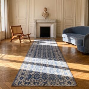 Pair of Antique Indian White and Blue Cotton Agra Hallway Runner Rugs (SKU 21137) - room view