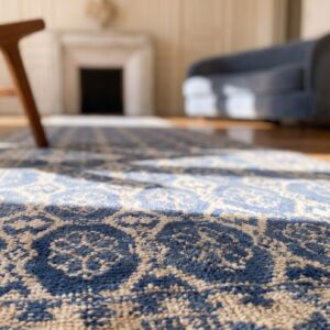 Pair of Antique Indian White and Blue Cotton Agra Hallway Runner Rugs (SKU 21137) - in-room detail