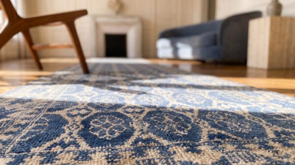 Pair of antique indian white and blue cotton agra hallway runner rugs 11 Pair of antique indian white and blue cotton agra hallway runner rugs (sku 21137) - in-room detail