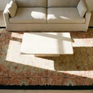 Pair Of Rustic Antique Cloud Band Chinese Art Deco Area Rugs (SKU 23903) - styled overhead view