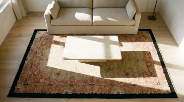 Pair of rustic antique cloud band chinese art deco area rugs 2 Pair of rustic antique cloud band chinese art deco area rugs (sku 23903) - styled overhead view