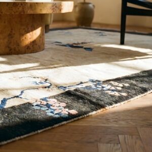 Pair of Scenic Pictorial Antique Ivory Chinese Art Deco Carpets (SKU 25417) - in-room detail