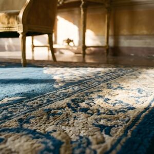 Pair Of Antique Antique Small Scatter Size Ivory Wool Pile Chinese Dragons Peking Rugs (SKU 24614) - in-room detail