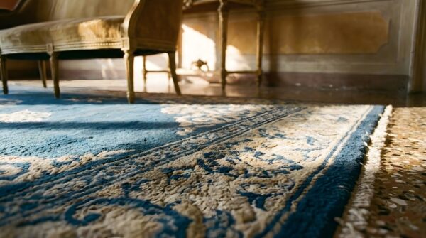 Pair of antique antique small scatter size ivory wool pile chinese dragons peking rugs (sku 24614) - in-room detail