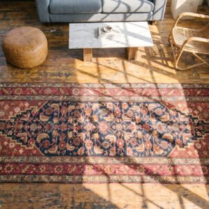 Pair Of Tribal Herati Design Antique Blue Caucasian Karabagh Hallway Runner Rugs (SKU 18101) - styled overhead view