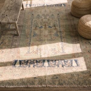 Antique Panderma Kayseri Turkish Knotted Rug (SKU 18166) - styled overhead view