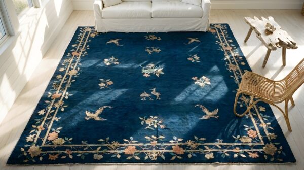 Antique peking chinese allover knotted rug 2 Antique peking chinese allover knotted rug (sku 24741) - styled overhead view