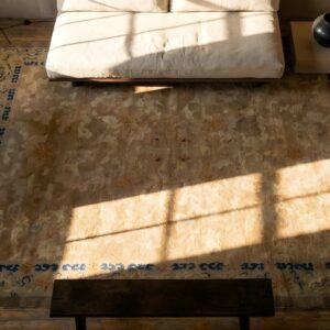 Antique Peking Chinese Allover Beige 1920s Rug (SKU 23892) - styled overhead view