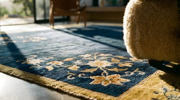 Antique peking chinese allover beige, blue navy 1920s rug (sku 24611) - in-room detail