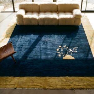 Antique Peking Chinese Allover Beige, Blue Navy 1920s Rug (SKU 24611) - styled overhead view