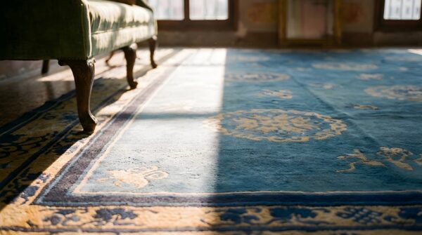 Antique peking chinese allover blue 1920s rug 8 Antique peking chinese allover blue 1920s rug (sku 23687) - in-room detail