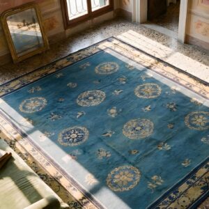 Antique Peking Chinese Allover Blue 1920s Rug (SKU 23687) - styled overhead view