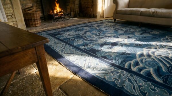 Antique peking chinese allover blue 1930s rug 10 Antique peking chinese allover blue 1930s rug (sku 23693) - in-room detail