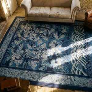 Antique Peking Chinese Allover Blue 1930s Rug (SKU 23693) - styled overhead view