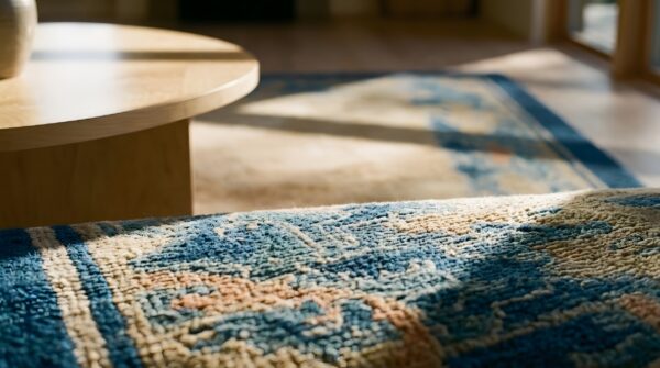 Antique peking chinese allover floral beige 1900s square rug (sku 23719) - in-room detail