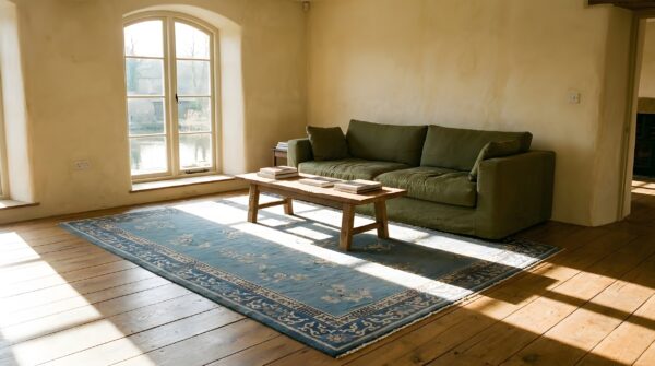 Antique peking chinese allover floral blue 1890s rug 6 Antique peking chinese allover floral blue 1890s rug (sku 24343) - room view