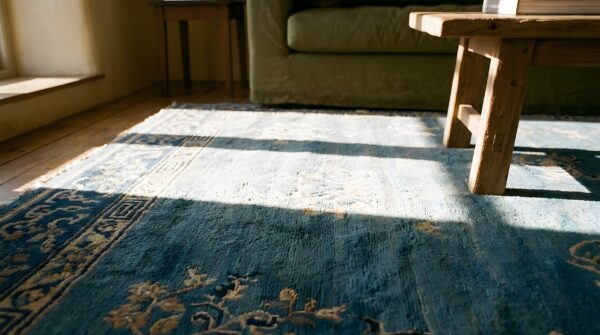 Antique peking chinese allover floral blue 1890s rug 7 Antique peking chinese allover floral blue 1890s rug (sku 24343) - in-room detail