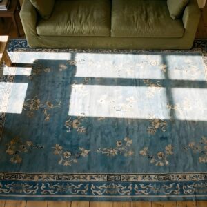 Antique Peking Chinese Allover Floral Blue 1890s Rug (SKU 24343) - styled overhead view