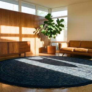Antique Peking Chinese Allover Floral Blue 1900s Round Rug (SKU 24072) - room view