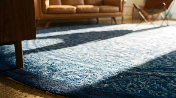 Antique peking chinese allover floral blue 1900s round rug 7 Antique peking chinese allover floral blue 1900s round rug (sku 24072) - in-room detail