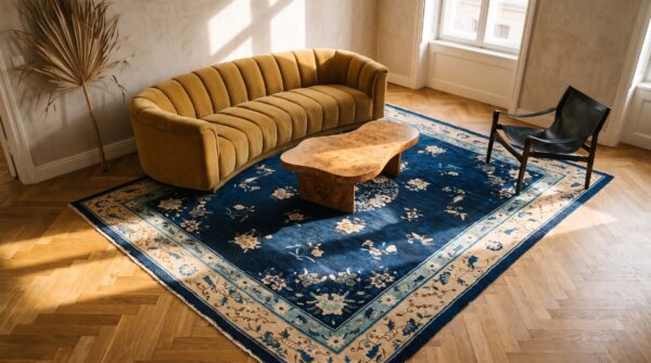 Antique peking chinese allover floral blue 1920s rug 12 Antique peking chinese allover floral blue 1920s rug (sku 23875) - room view
