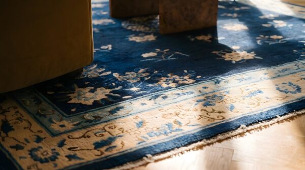 Antique peking chinese allover floral blue 1920s rug 13 Antique peking chinese allover floral blue 1920s rug (sku 23875) - in-room detail