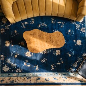 Antique Peking Chinese Allover Floral Blue 1920s Rug (SKU 23875) - styled overhead view