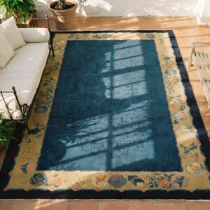 Antique Peking Chinese Allover Floral Blue 1920s Blue Rug (SKU 23891) - styled overhead view