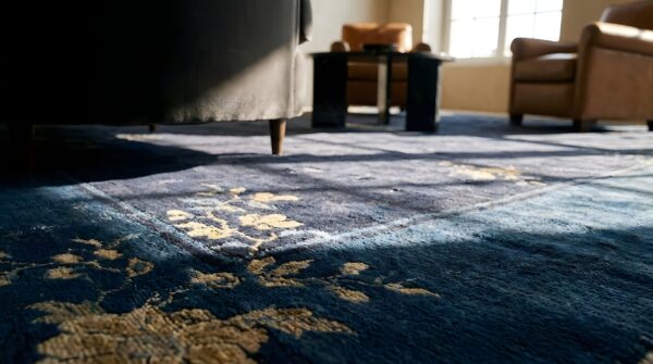 Antique peking chinese allover floral blue navy 1920s rug 8 Antique peking chinese allover floral blue navy 1920s rug (sku 24192) - in-room detail