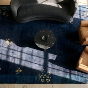 Antique Peking Chinese Allover Floral Blue Navy 1920s Rug (SKU 24192) - styled overhead view