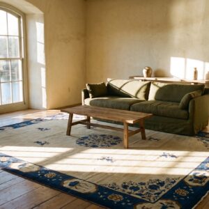 Antique Peking Chinese Allover Floral Blue Navy, Ivory Beige Cream White 1920s Rug (SKU 24651) - room view