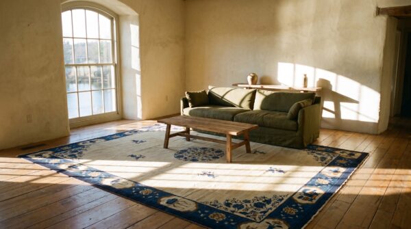 Antique peking chinese allover floral blue navy, ivory beige cream white 1920s rug 10 Antique peking chinese allover floral blue navy, ivory beige cream white 1920s rug (sku 24651) - room view