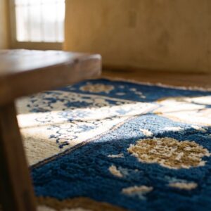 Antique Peking Chinese Allover Floral Blue Navy, Ivory Beige Cream White 1920s Rug (SKU 24651) - in-room detail