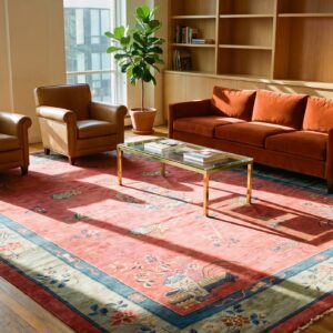 Antique Peking Chinese Allover Floral Coral 1920s Rug (SKU 24328) - room view