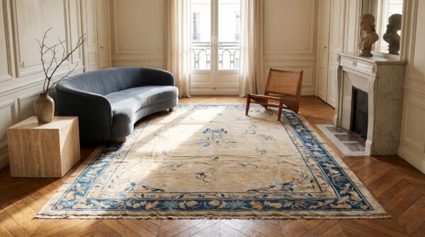 Antique peking chinese allover floral ivory 1900s rug 9 Antique peking chinese allover floral ivory 1900s rug (sku 22840) - room view