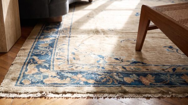 Antique peking chinese allover floral ivory 1900s rug 10 Antique peking chinese allover floral ivory 1900s rug (sku 22840) - in-room detail