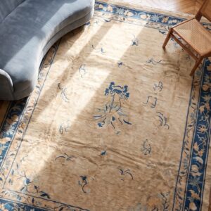 Antique Peking Chinese Allover Floral Ivory 1900s Rug (SKU 22840) - styled overhead view