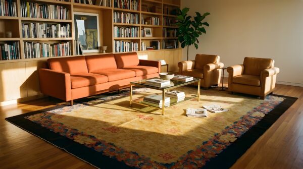 Antique peking chinese allover floral ivory 1920s rug 15 Antique peking chinese allover floral ivory 1920s rug (sku 24767) - room view