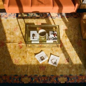 Antique Peking Chinese Allover Floral Ivory 1920s Rug (SKU 24767) - styled overhead view