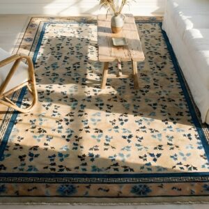 Antique Peking Chinese Allover Floral Ivory 1930s Rug (SKU 23676) - styled overhead view