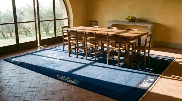 Antique peking chinese allover floral navy 1900s rug 2 Antique peking chinese allover floral navy 1900s rug (sku 23973) - styled overhead view